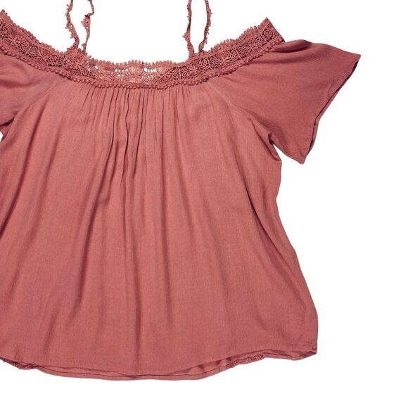 Pinky Blouse Women M Pink Lace Trim Feminine Romantic Bohemian Coastal Beach Top - Picture 9 of 15